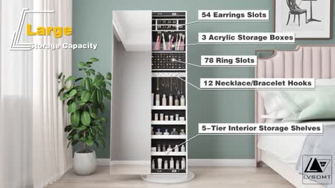 LVSOMT 6216 360° Swivel Jewelry Cabinet with Full-Length Body Dressing Mirror