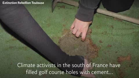 Climate activists fill golf course holes with cement to protest against water ban exemption