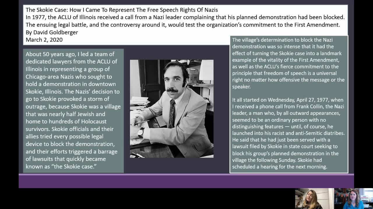 11/13/2020 - The ACLU Skokie IL Case 43 Years Later (Freedom of Speech)
