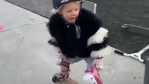 This kid put her helmet on, her puffiest clothes and never gave up trying until she finally did it