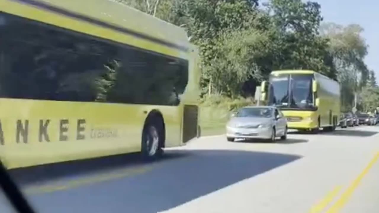 Kamala Harris Busses Of Paid Supporters Seen Leaving A Kamala Harris Event In Harris County, Texas