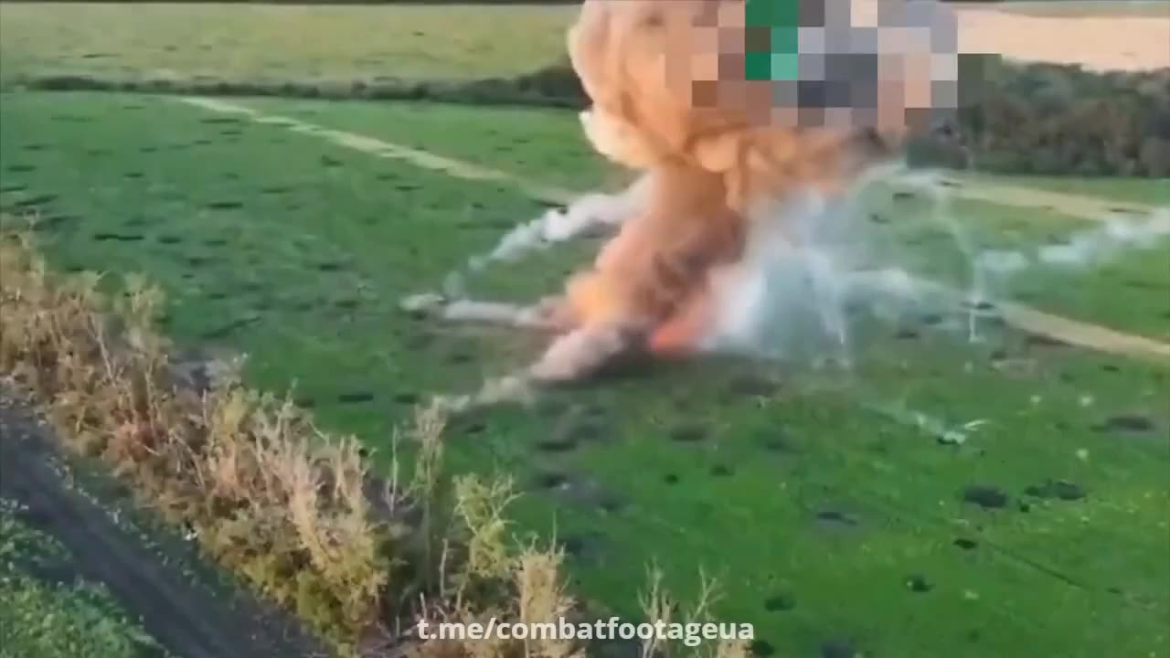 Powerful detonation of a Russian tank.