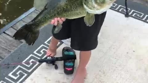 Boy Reels in Huge Largemouth Bass