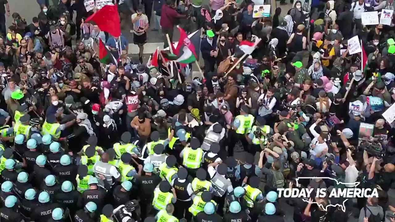 Mostly peaceful and joyous rioters attacking Chicago Police outside the DNC!