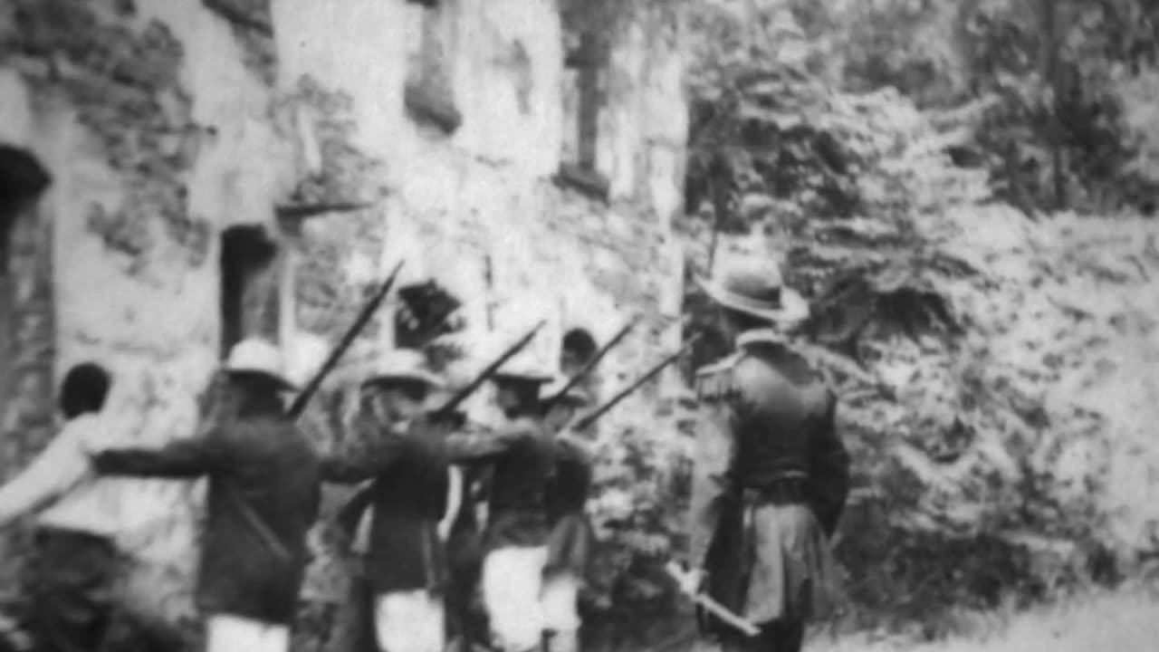 Spanish Soldiers Handling Captured Cuban Insurgents (1898 Original Black & White Film)