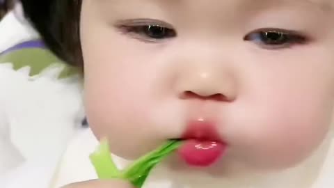 Very cute baby eating vegetables Part 2