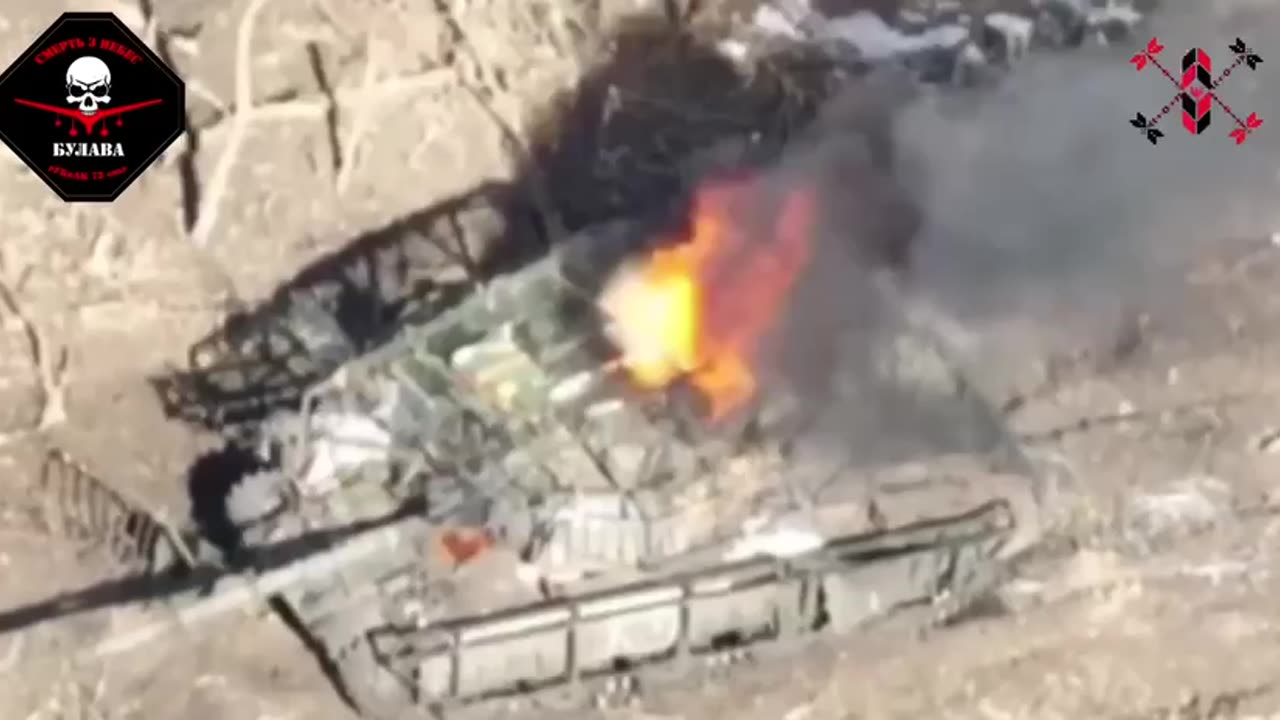 Russian Tank Engulfed in Flames from a Single Ukrainian Drone