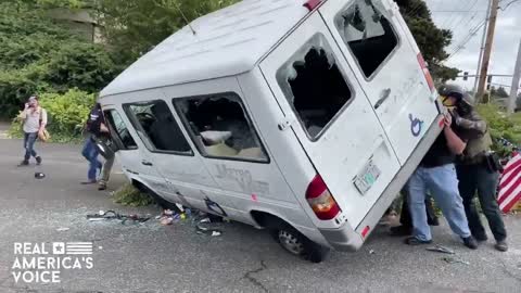 Proud Boys Flip Communist ANTIFA Van