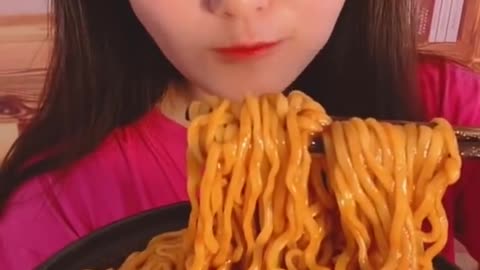 ASMR eating. Two girls eating noodles.