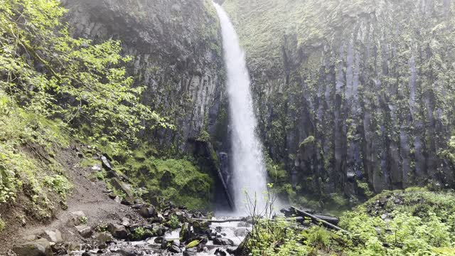 Looking Up at Mighty Dry Creek Falls – Columbia River Gorge – Oregon – 4K