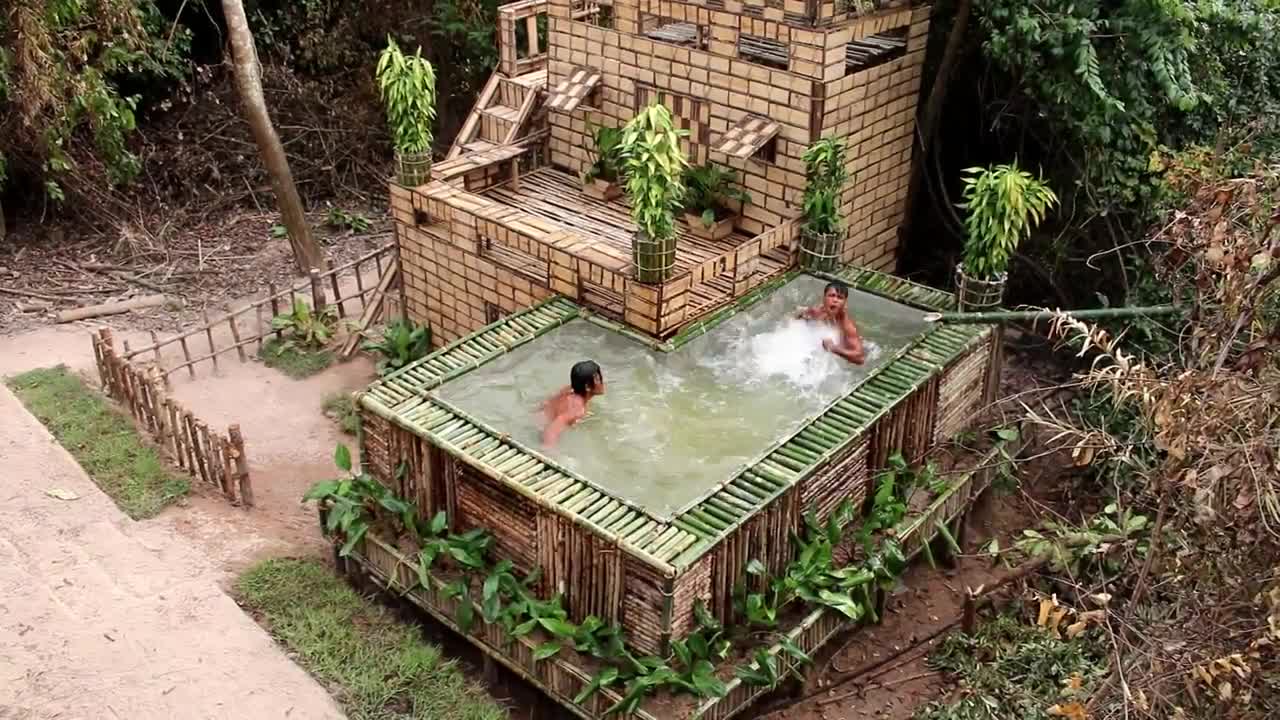 Awesome! Build Swimming pool & House Villa Using wooden