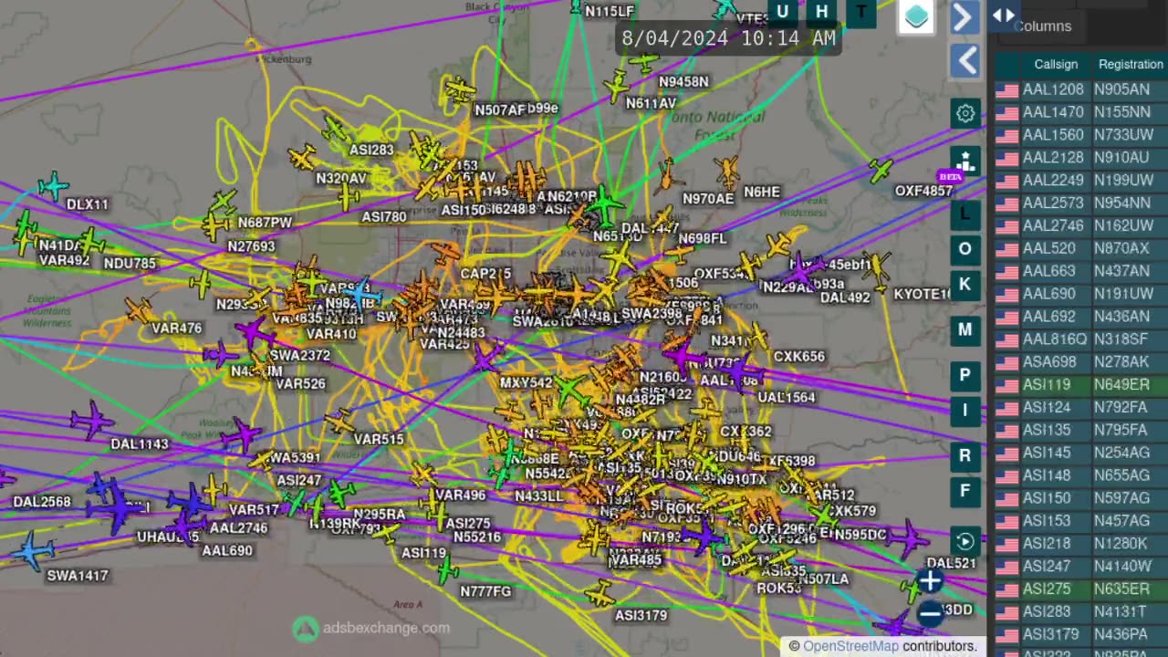 Past 48hrs of Phoenix Arizona AIrplane Traffico Time Lapsed with Audio - August 6th 2024 -