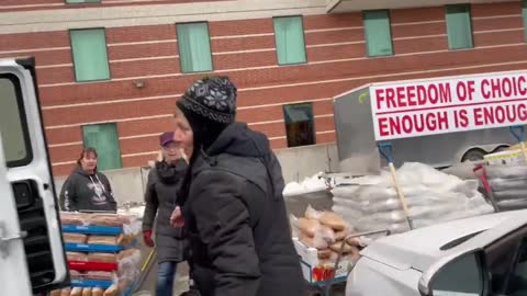 Brave Polish Lady brings Bread for Freedom Fighter Truckers in Canada