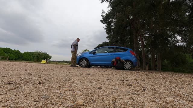 Getting ready for a hike in the new forest