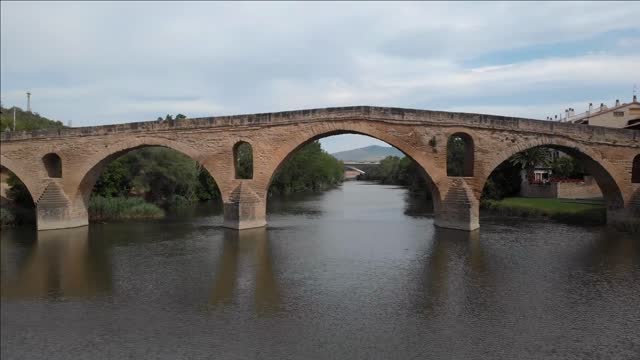 aerial view of puente la reina spanish village along camino de santiago