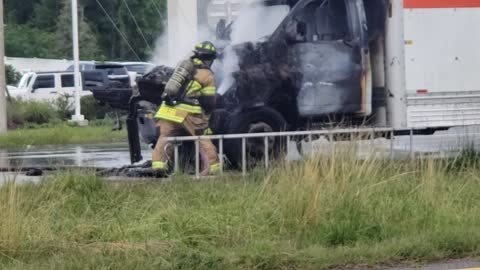 U-Haul truck on fire at intersection Collins & Blanding in Jacksonville Florida Friday morning