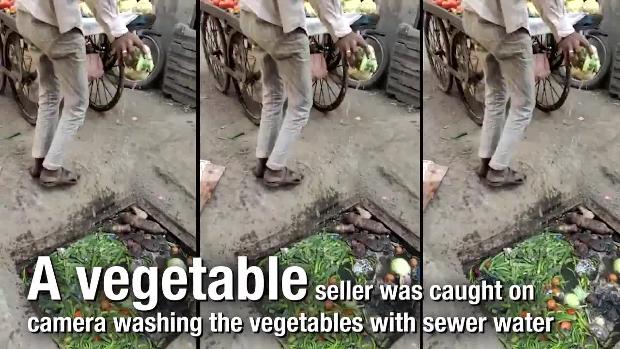 Viral video Vegetable seller caught washing veggies in sewer water