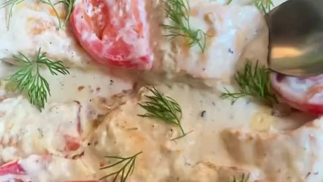 Pink salmon in creamy sauce