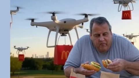 PICTURE ONLY - DONALD TRUMP FACEBOOK POST OF DRONES DELIVERING MCDONALDS SACKS OF FOOD TO CHRIS CHRISTIE - 1 min.