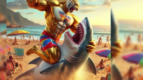 Muscle💪🐯😍 Gold Tiger 🆚 🦈 Family Holiday Journey #Catai #AI #AItiger #FamilyAI #aiviral #su