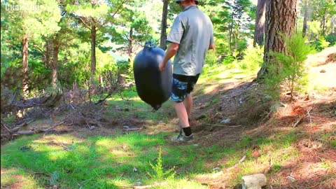 Lamb trains on a punching bag.