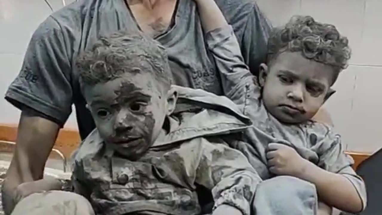 These Gazan kids and the doctor are splattered with paint and dust