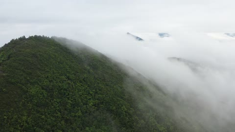 Mountain Sky Fog Hills Aerial Forest Gloomy 4K