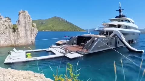 Yacht team set up external pool off back of the boat 🛥️