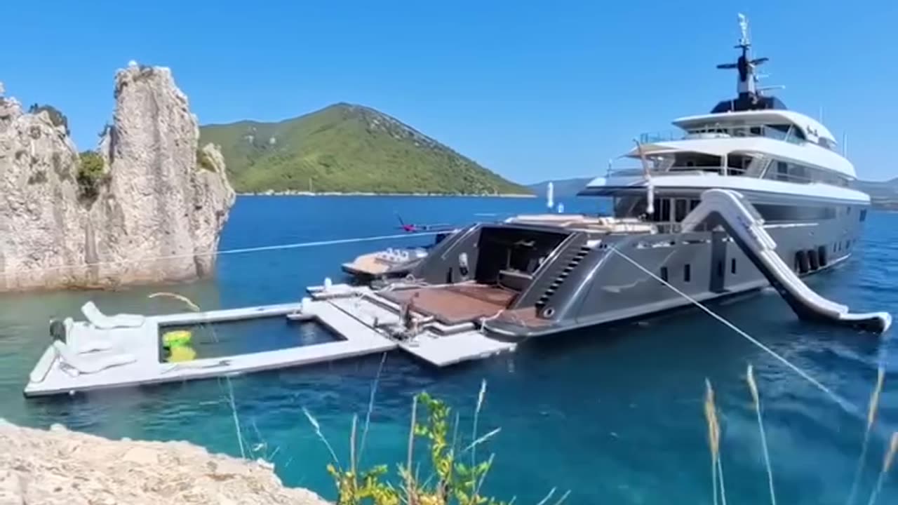 Yacht team set up external pool off back of the boat 🛥️