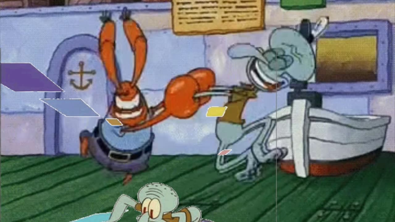 Squidward Is Playing With Tiles While Squidward And Mr.Krabs Celebrate Joe Biden Winning Reelection