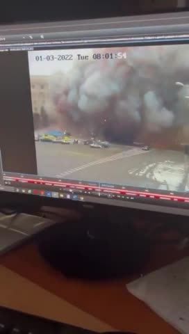 Reported footage shows a missile striking the front of a federal building in Kharkiv