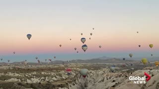 Colourful dance of hot air balloons in Turkey’s Cappadocia region showcased in timelapse display