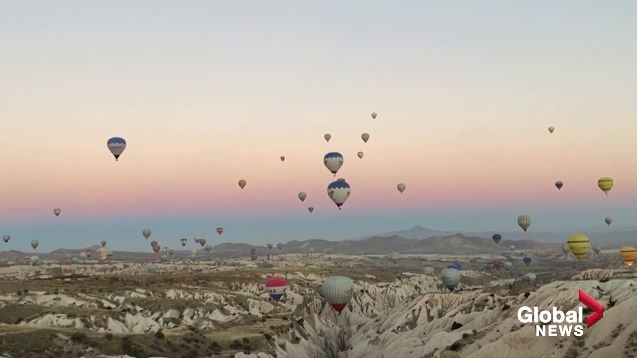 Colourful dance of hot air balloons in Turkey’s Cappadocia region showcased in timelapse display