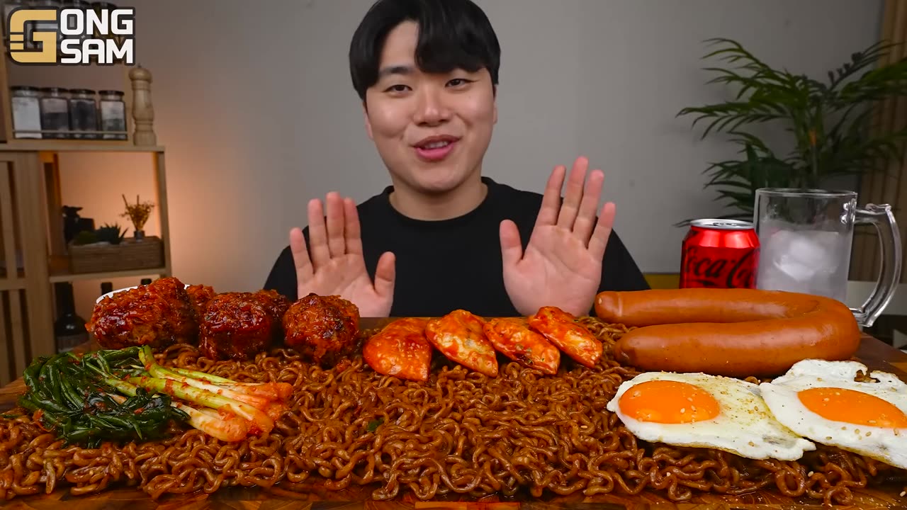 ASMR MUKBANG | Fried Chicken, black bean noodles, kimchi, sausage korean eating sound !