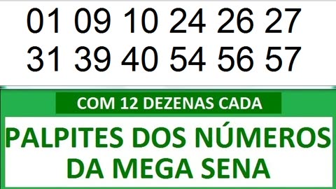 #PALPITES DOS NÚMEROS DA MEGA SENA COM 12 DEZENAS 3y 3z 30 31 32 33 34 35 36 37 38 39