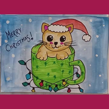 Cute Cat Drawing | Christmas Drawing For Kids | Christmas Drawing