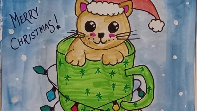 Cute Cat Drawing | Christmas Drawing For Kids | Christmas Drawing