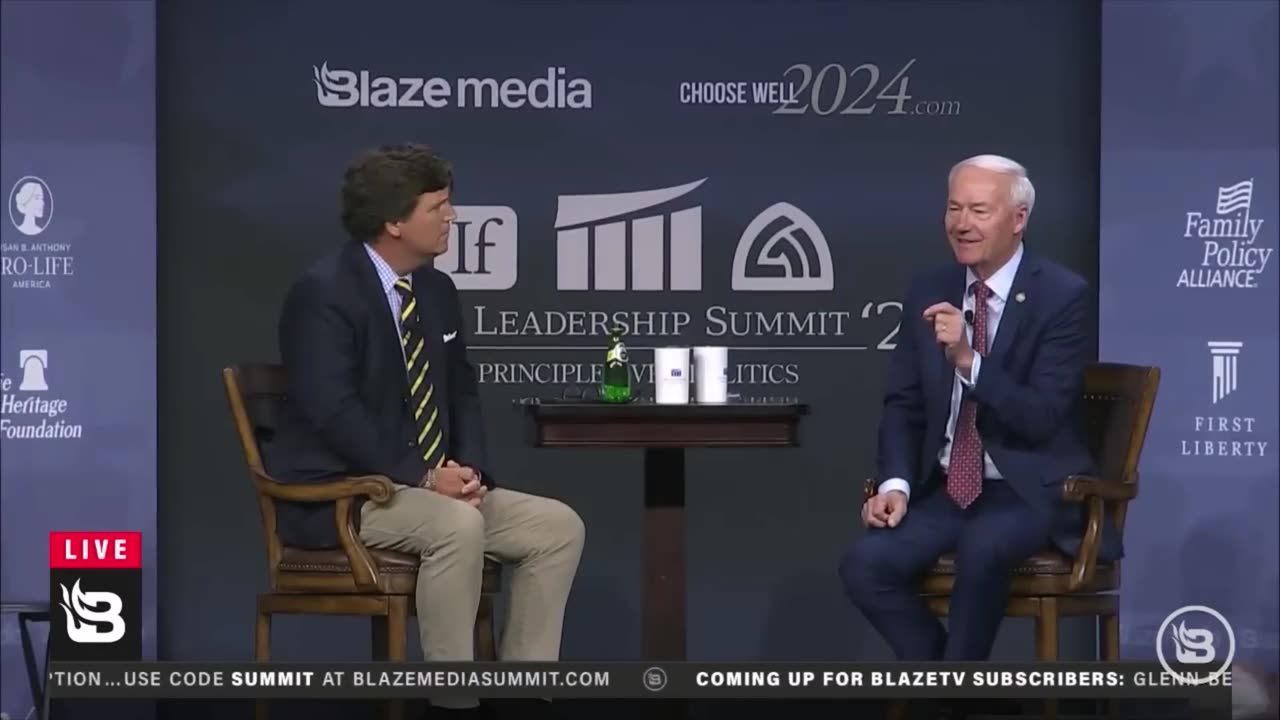 Tucker Carlson Interviews Asa Hutchinson at the 2023 Family Leadership Summit