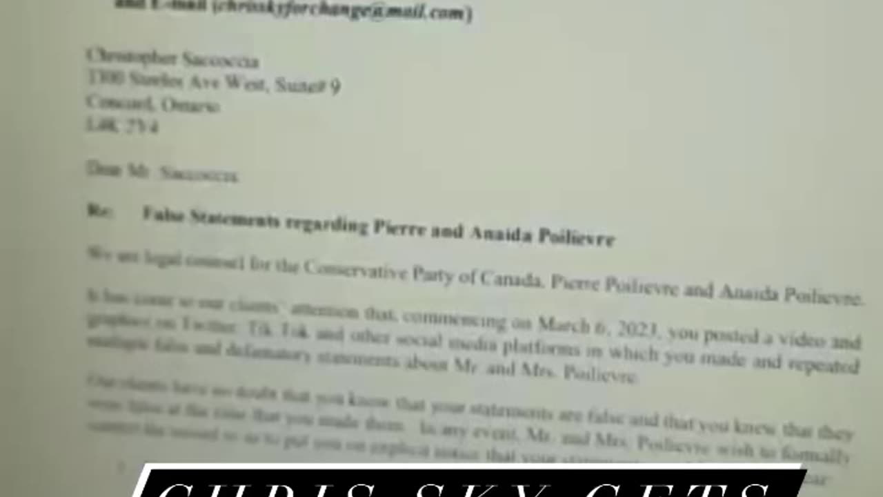 Chris Sky Threatened By Pierre Poilievre’s Lawyer