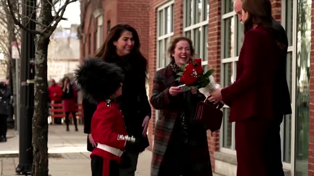 Boy dressed as a King's Guard meets Prince, Princess of Wales