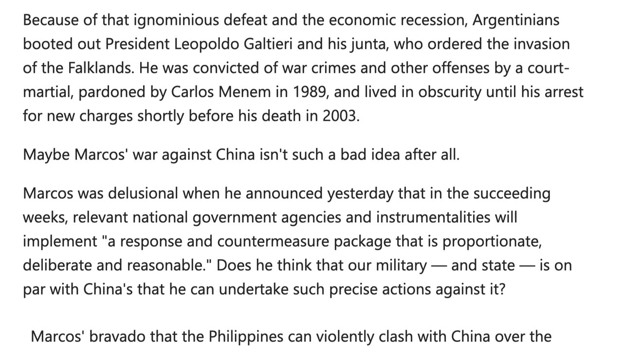Marcos has taken us to the brink of a calamitous war vs China - by Rigoberto D. Tiglao