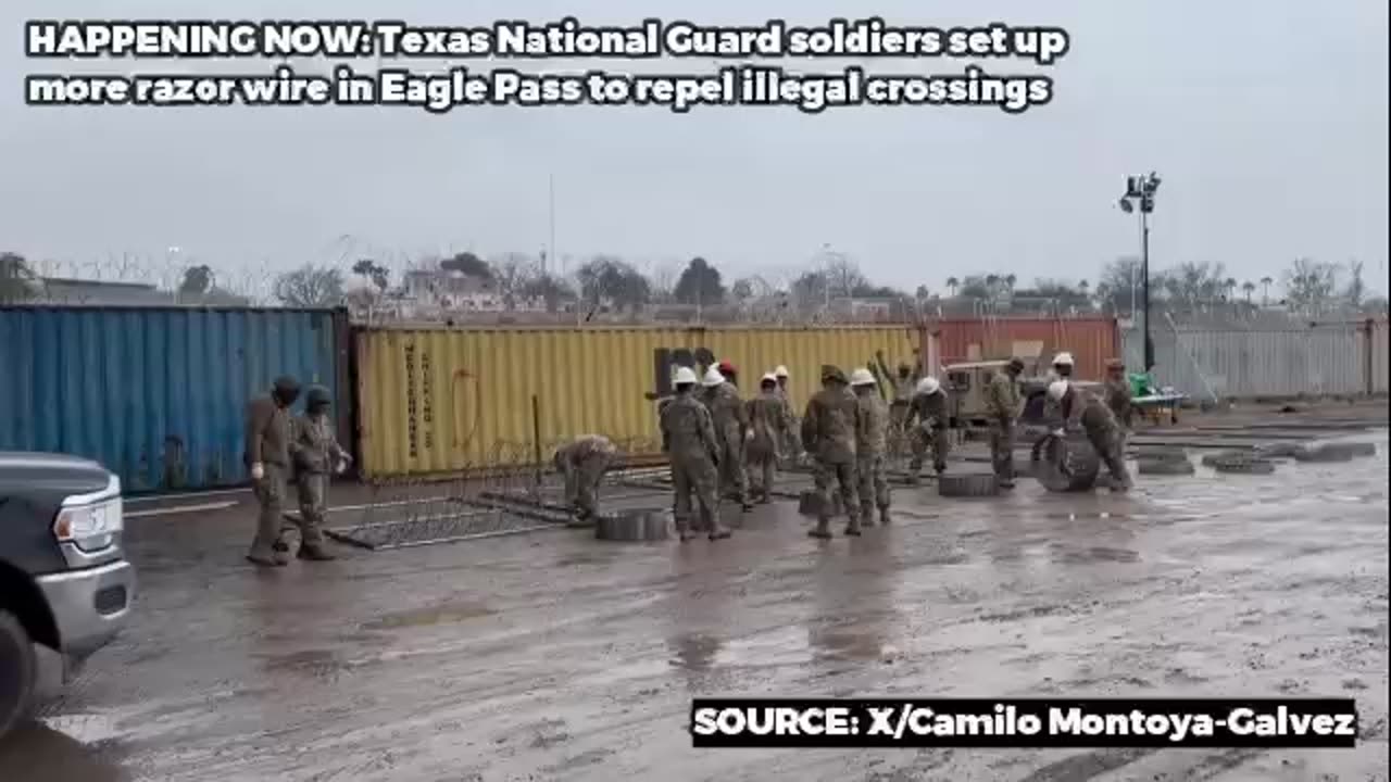 Texas National Guard soldiers set up more razor wire in Eagle Pass to repel illegal crossings