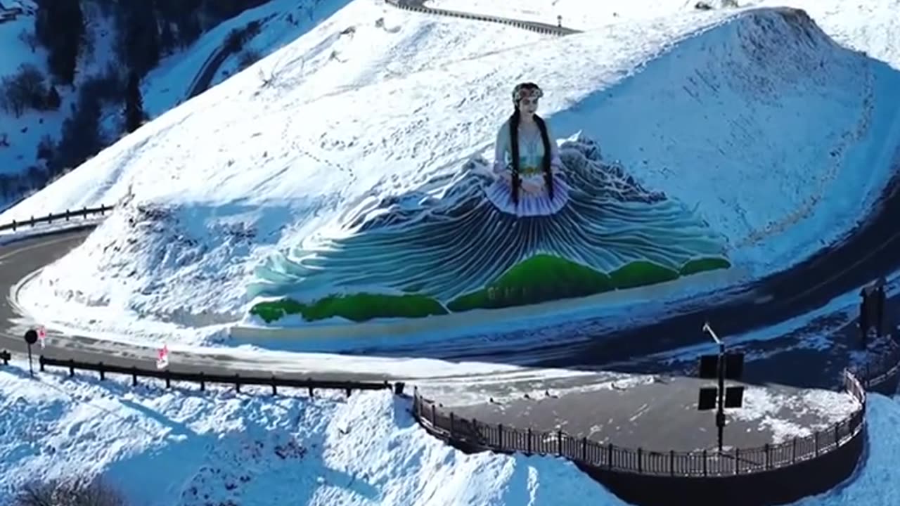 beautiful status in China in the middle of the snow.