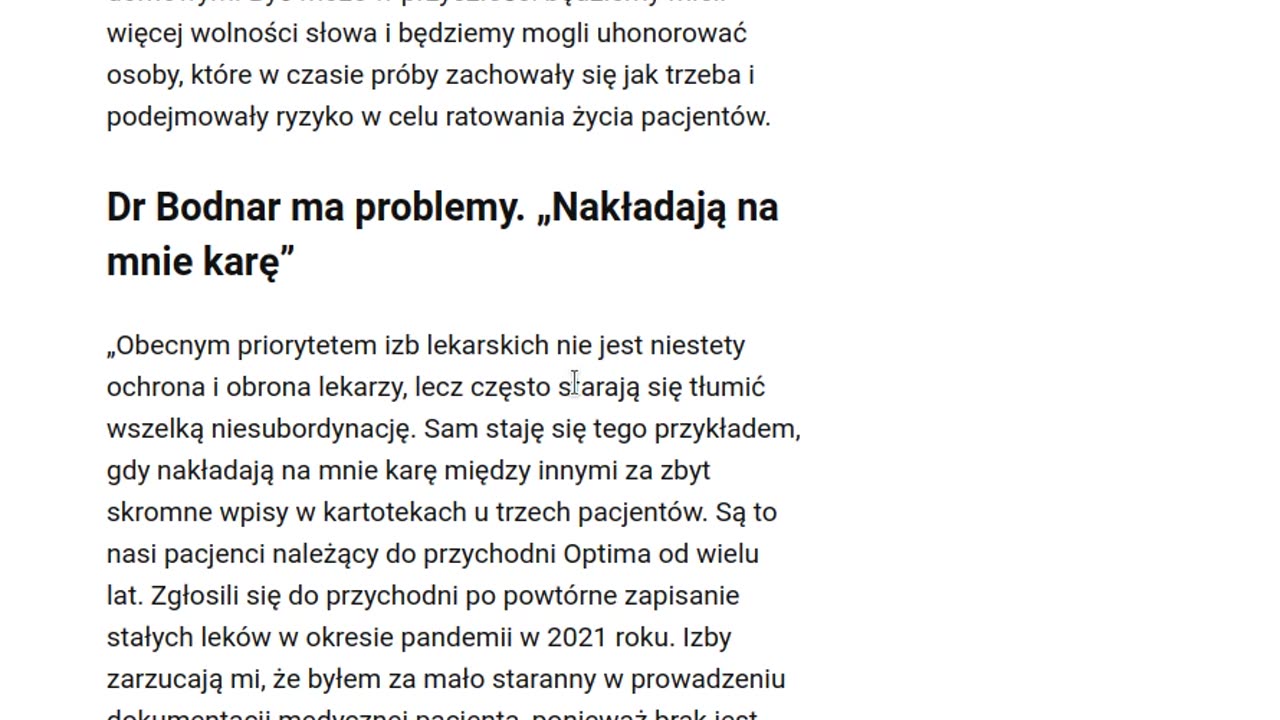 Dalsze prześladowanie doktora Bodnara leczacego amantadyną