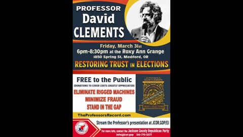 March 31st 6pm - JCRP Welcomes "The Professor" David Clements!