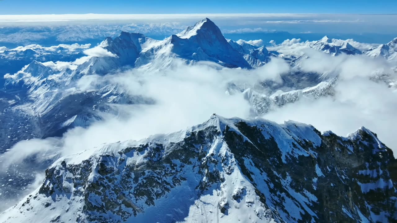 Flying above Mount Everest 8848m.