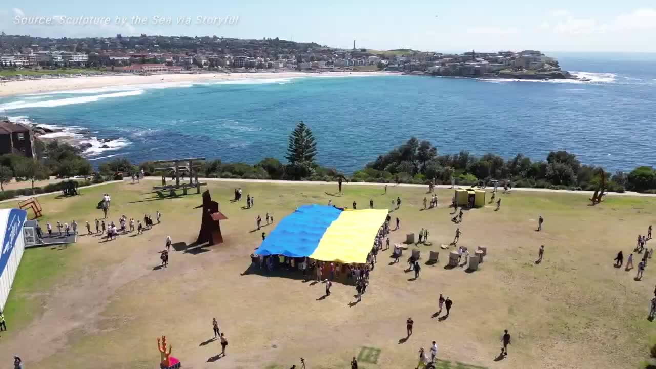 Giant Ukrainian Flag Unfurled at Sydney's Bondi Beach in Show of Solidarity