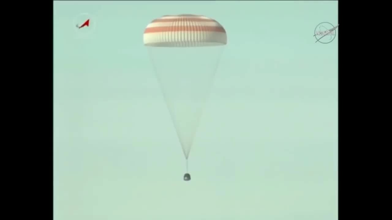 Soyuz Capsule Landing With Parachute