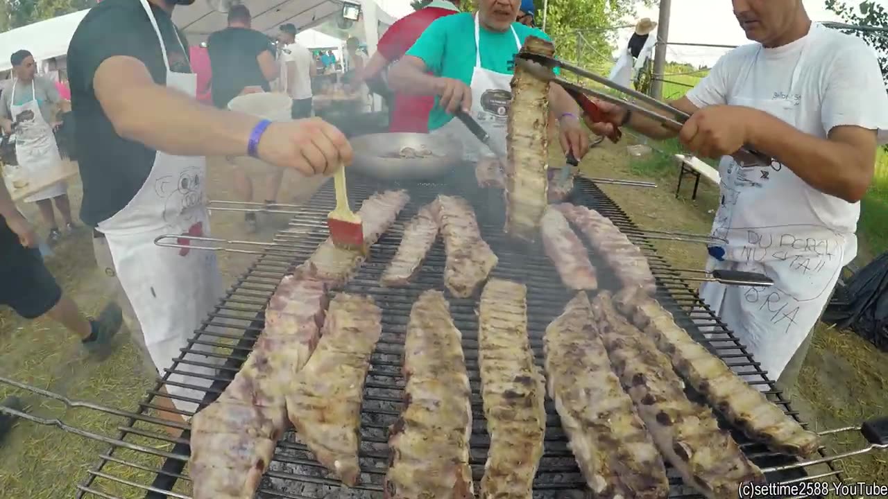 Huge Grills of Ribs, Meatballs, Mushrooms Stuffed with Meat