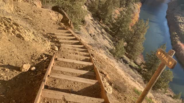 Central Oregon – Smith Rock State Park – Climbing Down the Canyon – 4K